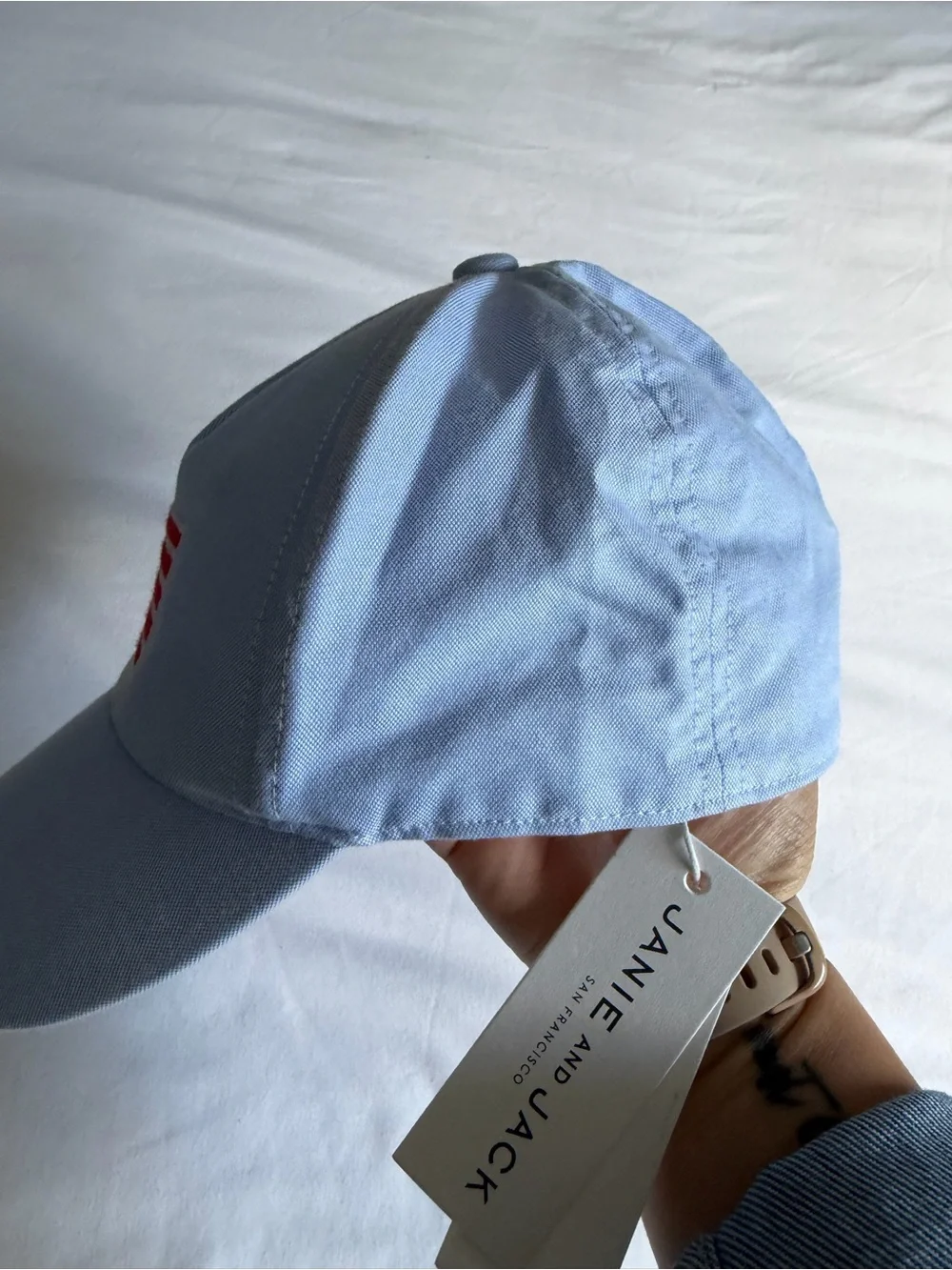NWT Janie and Jack American Flag Embroidery Light Blue Oxford Baseball Cap